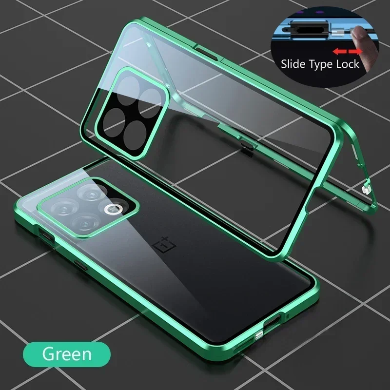 Enhanced Magnetic Metal Phone Case with Full Lens Protection and Double-Sided Glass Snap Lock Cover