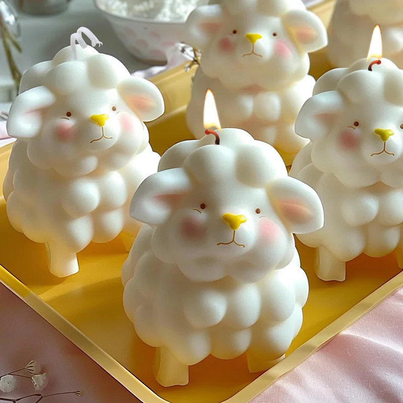 Cute 3D Sheep Aromatherapy Candle Silicone Molds DIY Fragrant Stone Handmade Soap Mold Chocolate Baking Tool Decorative Gifts