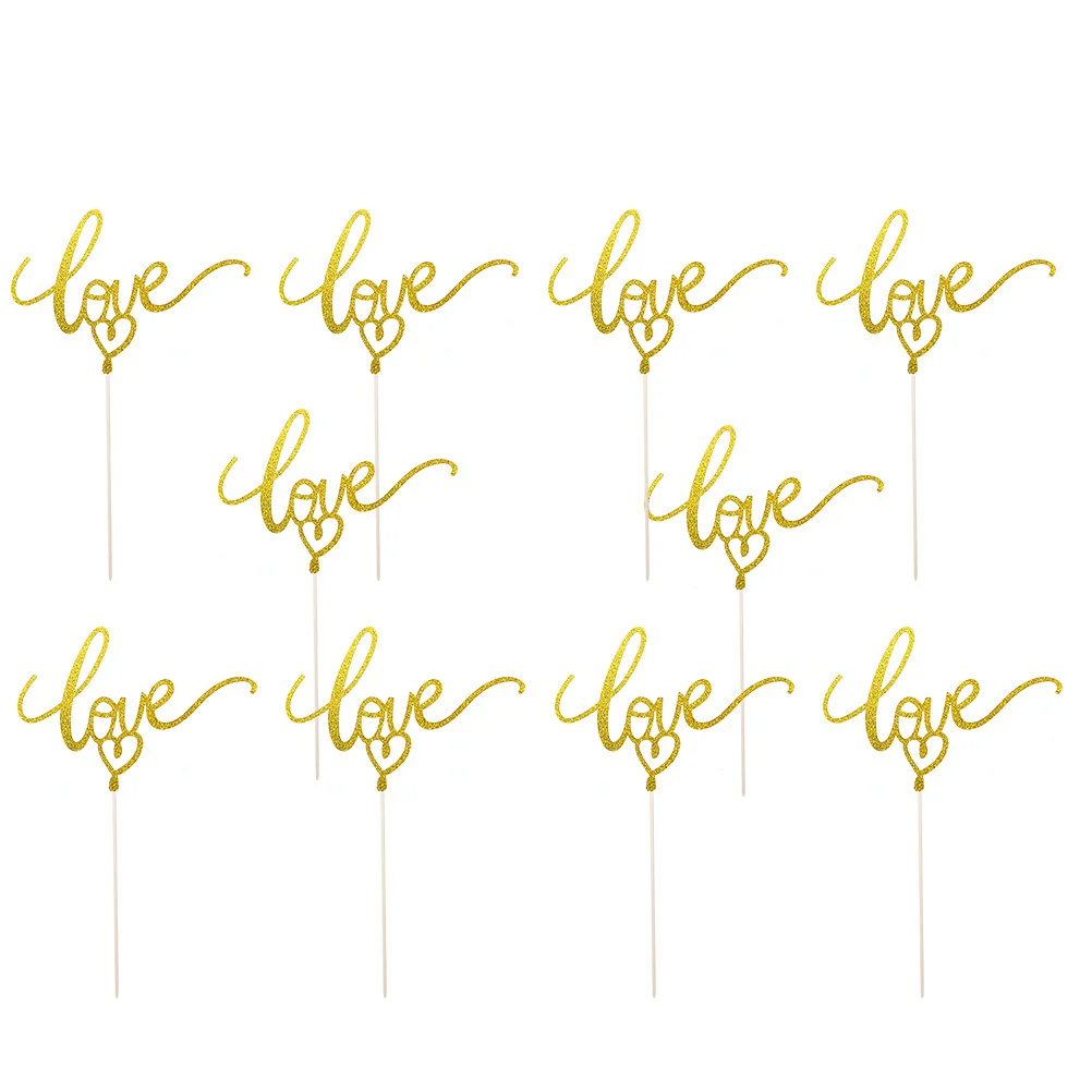 

10 Pcs Love Cake Topper Toppers Gold Decor Wedding Cupcake Picks Cupcakes Ingredients