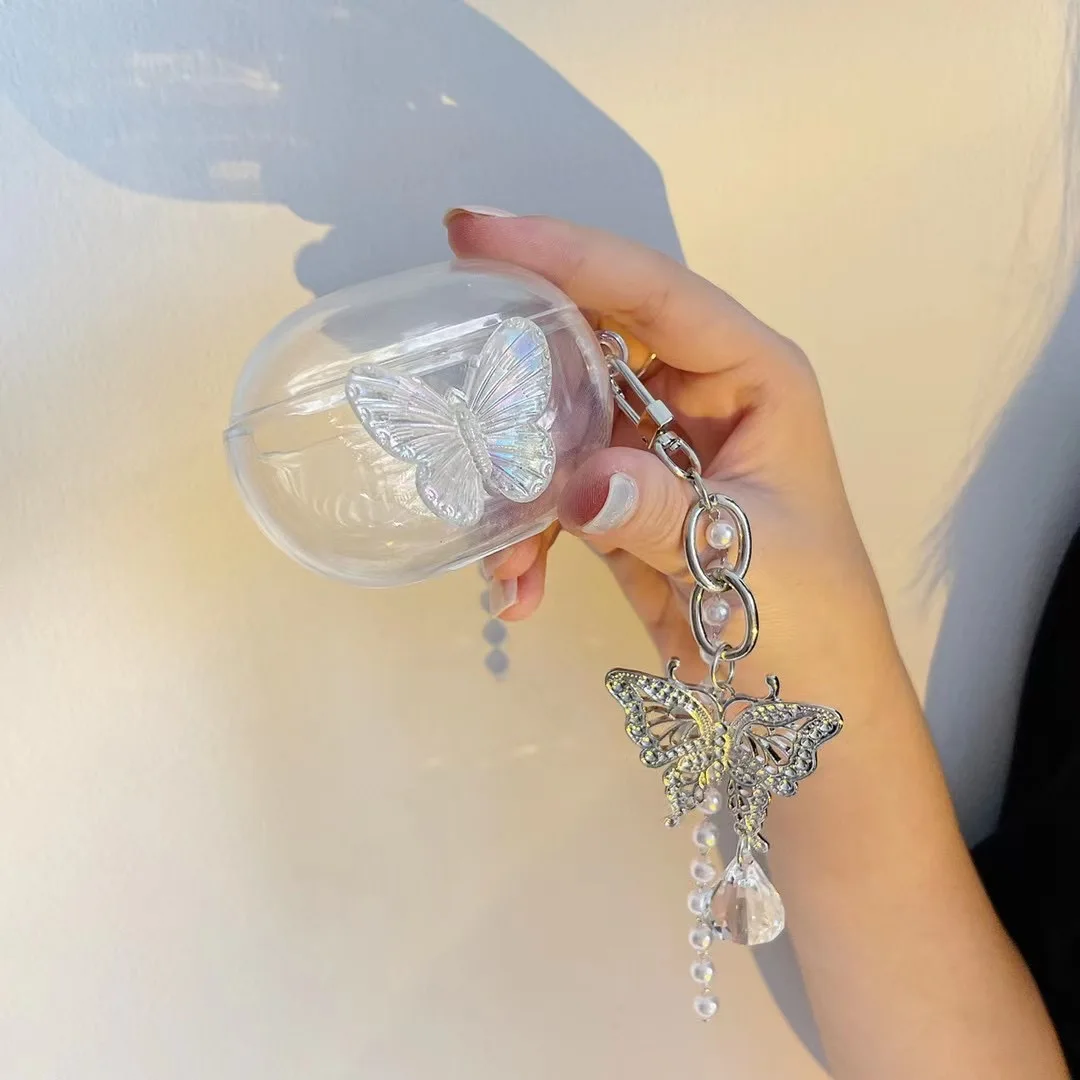 Per Beats Studio Buds Custodia Per Auricolari Farfalla Auricolari Trasparenti Cover Per Beats Studio Buds Buds + Pc Shell Con Catena Di Perle