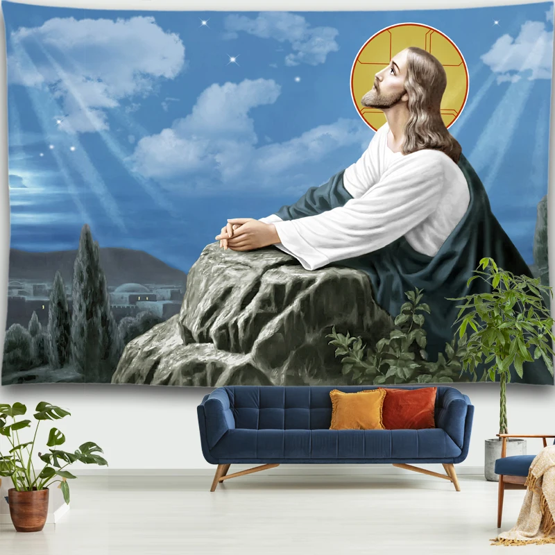 Jesus Beten Tapisserie Ostern Weihnachten Krippe Szene Christus Wand Decor Christian Gläubigen Kluge Männer Wand Hängen Hause Dekoration – Detail 6