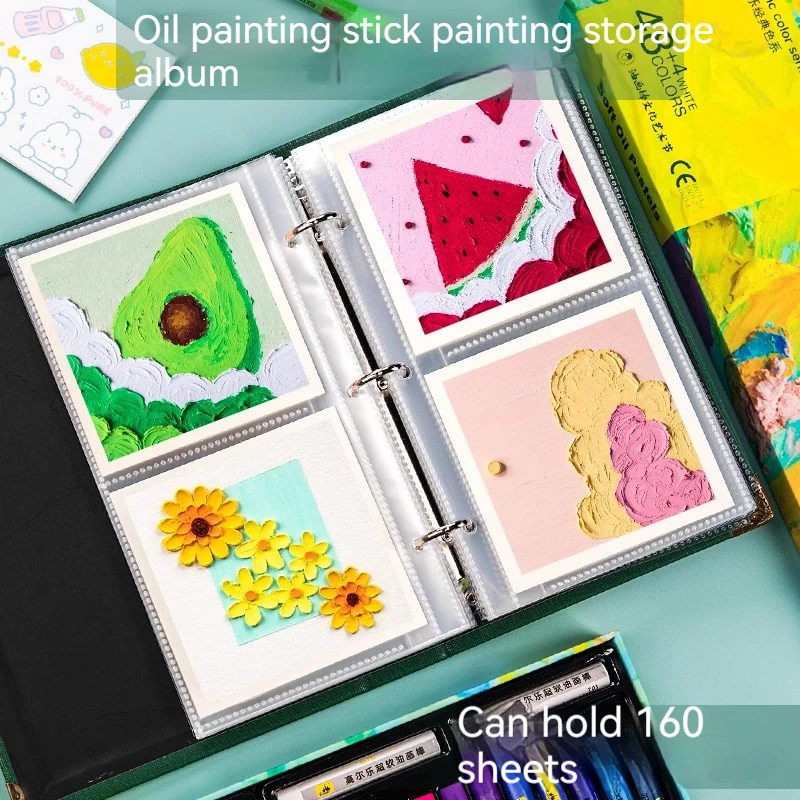 

160 Pages Oil Painting Storage Book Clear Pockets Folder Photo Album Large Capacity School Office Data Storage Organizer