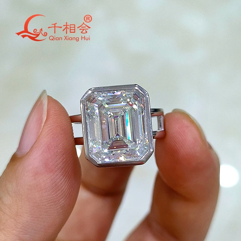 8ct 10*12mm Bezel emerald two circle Ring  925 Sterling Silver D white Color VVS   Moissanite Diamond for jewelry gift wedding