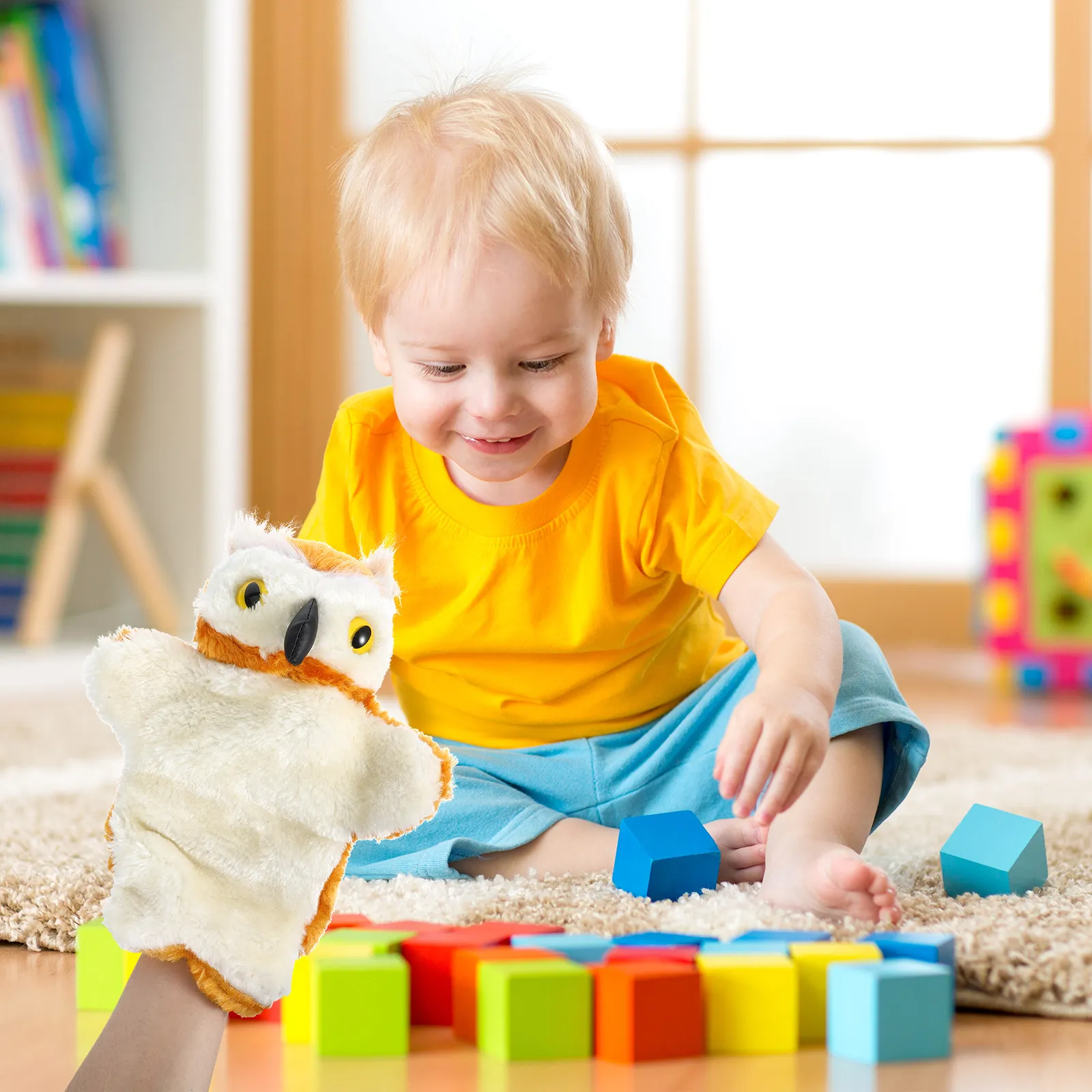 올빼미 손인형 부드럽고 편안한 소재 어린이를 위한 대화형 스토리텔링 역할극 손인형 부모-자녀 공연