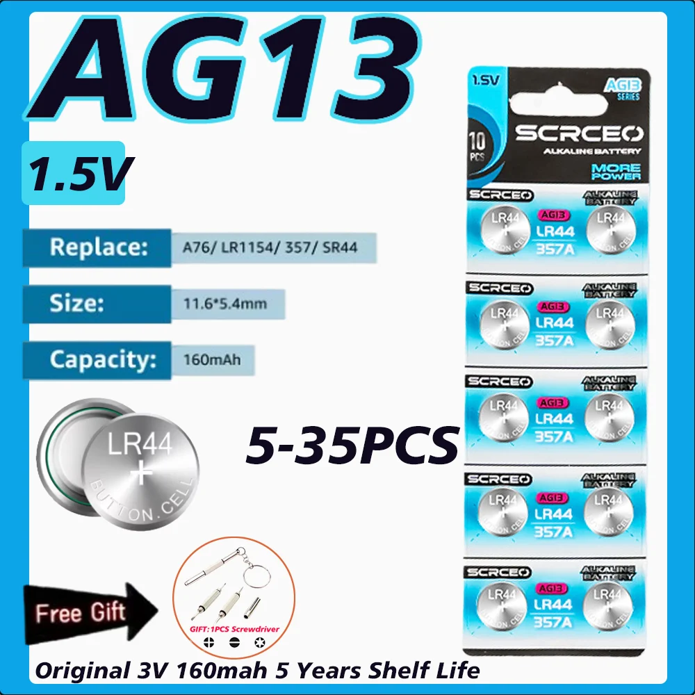 5-35 pilas de botón AG13/LR44 de alta energía de 1.55V, reemplazo para ...