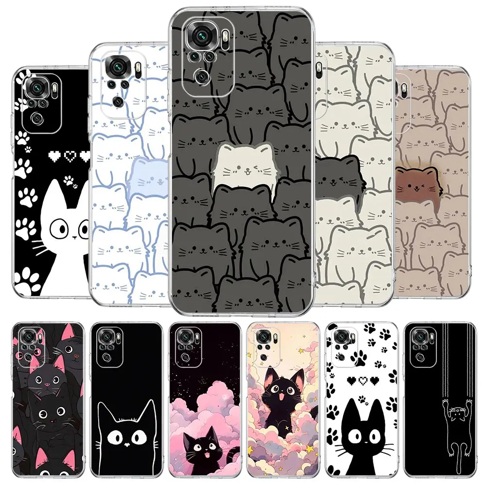 Clear Soft Phone Case with Cute Cartoon Black Cat Design