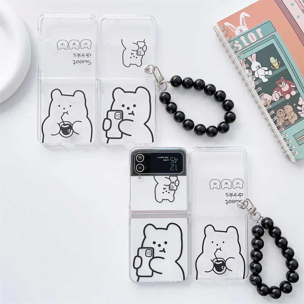 Cute Bear Transparent Pearl Bracelet Case - Cartoon Clear Cover