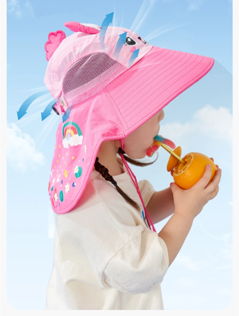 Sommer Kinder Sonnenhut Outdoor Hals Ohr Abdeckung Anti UV Schutz Strand Kappe Kind Junge Mädchen Reise Flap Cap Für 1-19_voghion.com