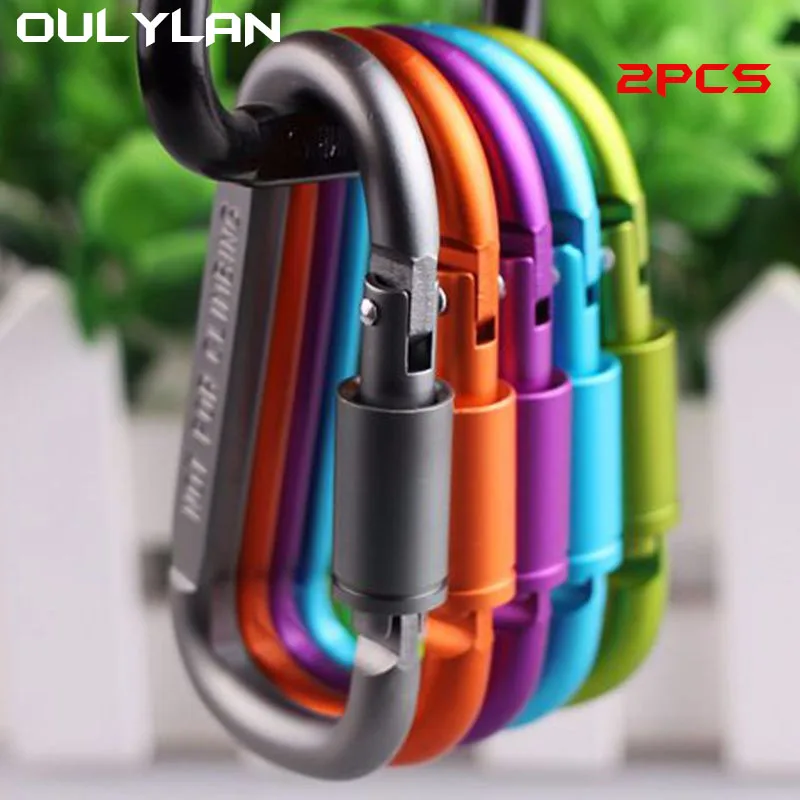 

Oulylan 2pcs Aluminum Carabiner D-Ring Key Chain Clip Camping Keyring Snap Hook Outdoor Travel Kit Camping Equipment