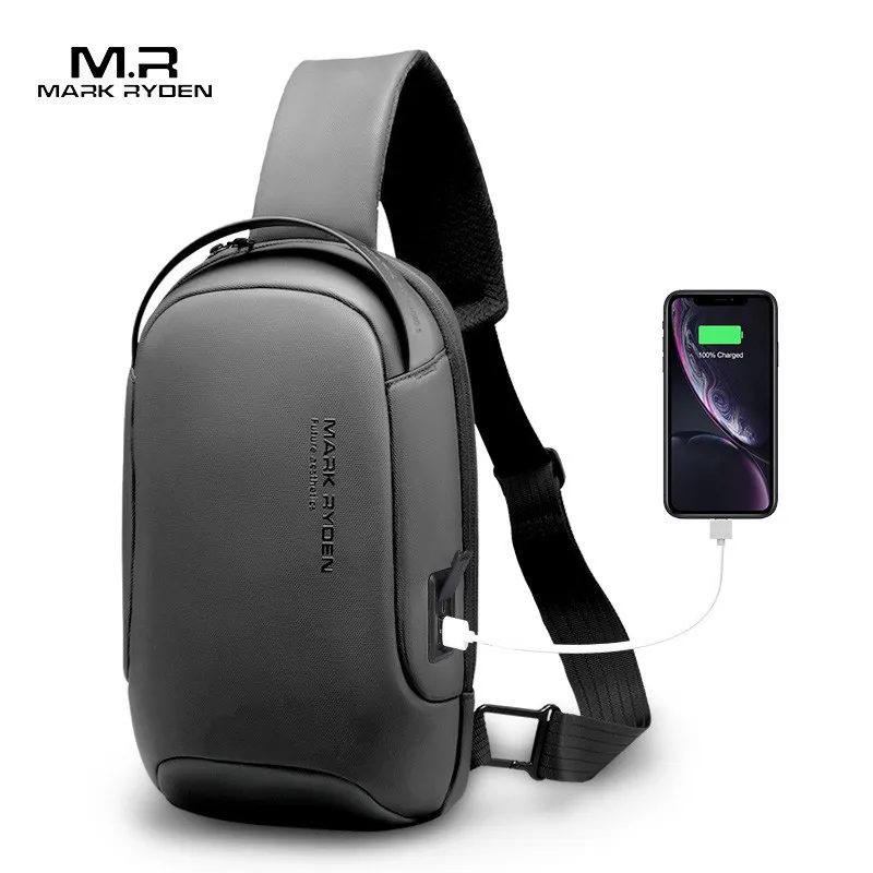 

Mark Ryden Anti-theft Male Crossbody Bag USB Charging Shoulder Bag Water-resistant Messenger Sling Bag Short Trip Men Chest Bag