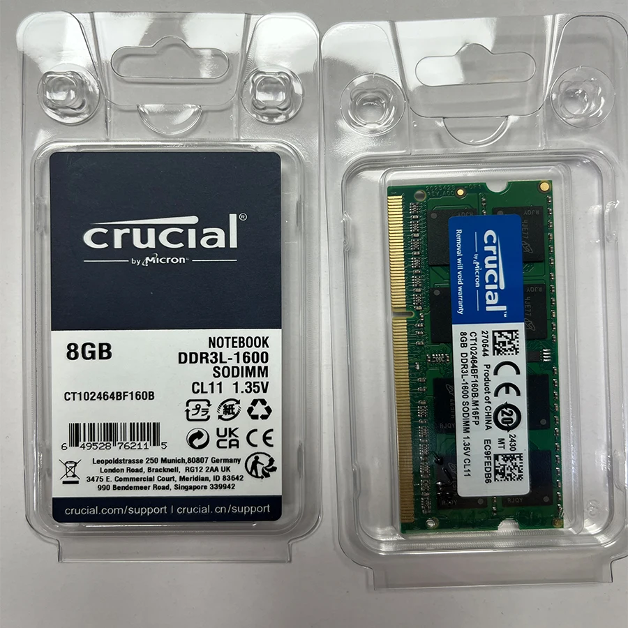 Laptop Memory Module Laptop Ram Memory Notebook Ram Memory Crucial RAM DDR3 DDR3L 8GB 1600MHz SODIMM Ram PC-12800 1.35V 204Pin for Laptop Notebook Memory