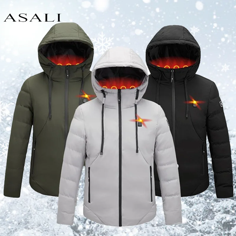 

Men USB Heating Fleece Jackets Parkas Smart Thermostat Detachable Hooded Heated Waterproof Jacket Clothing 2023 Winter New Warm