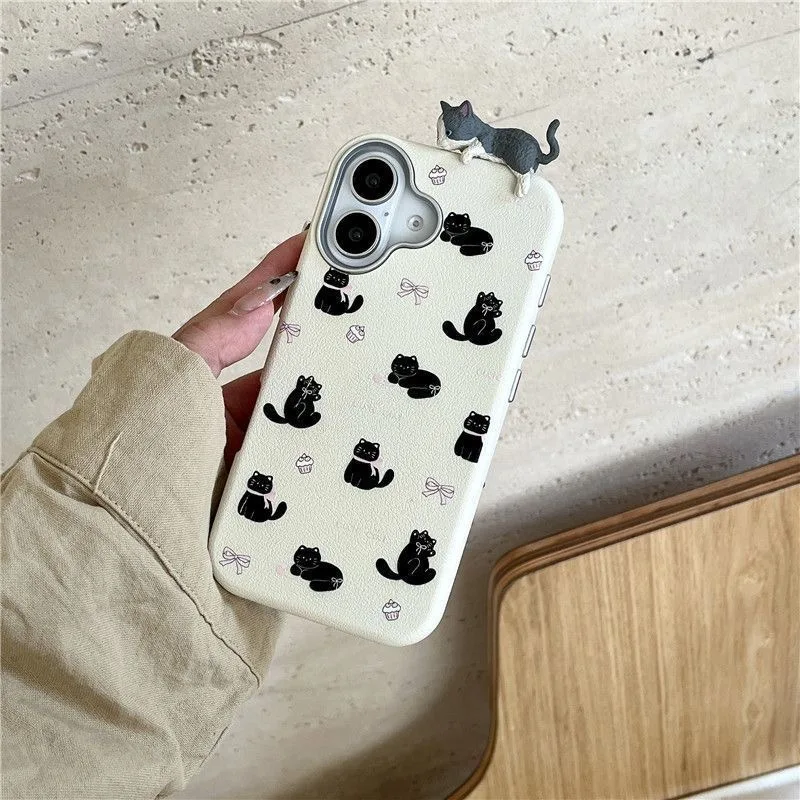 Cute 3D Cat Toy Leather-Style Soft Phone Case