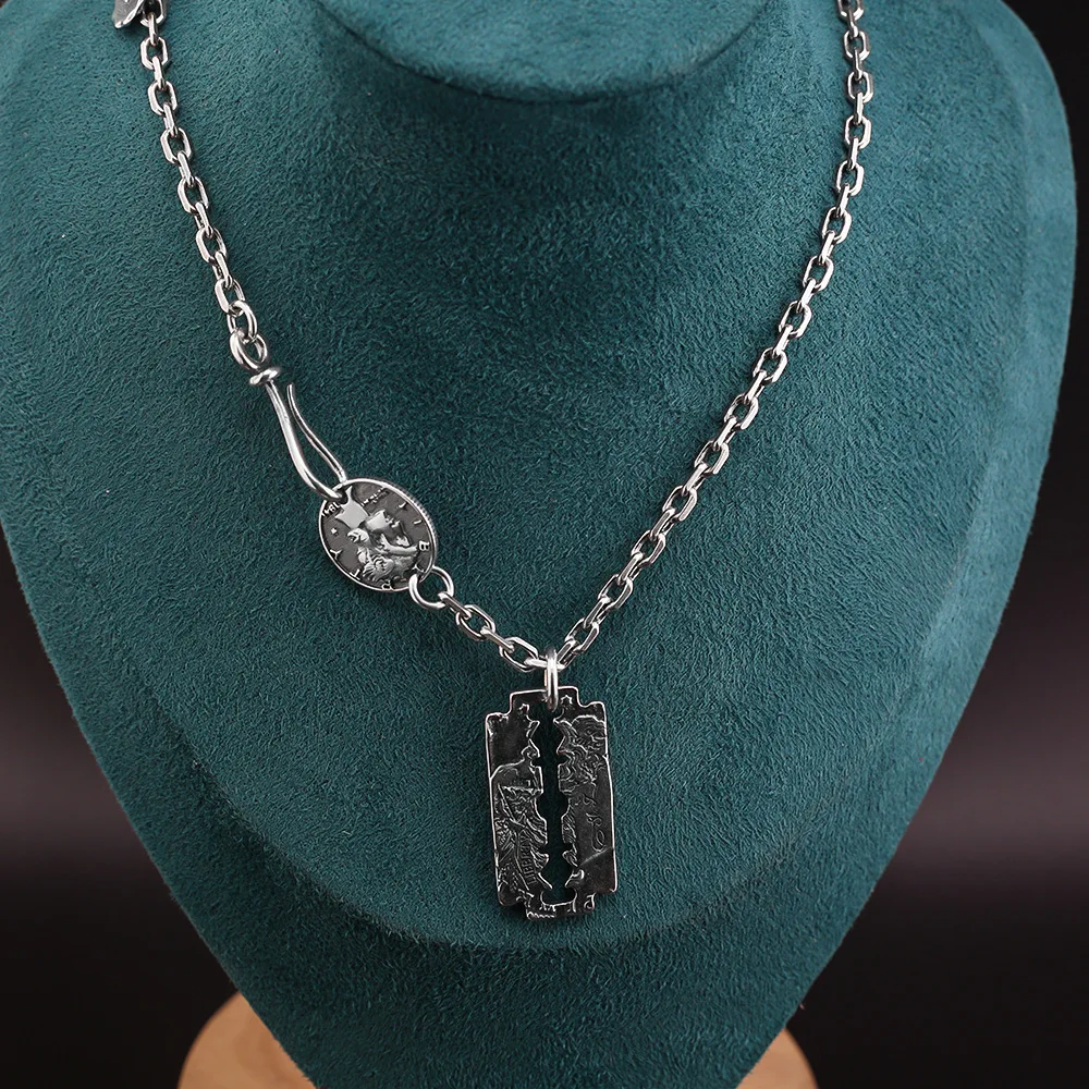 Make old -color blade body pendant OT buckle retro style men's and women's necklace