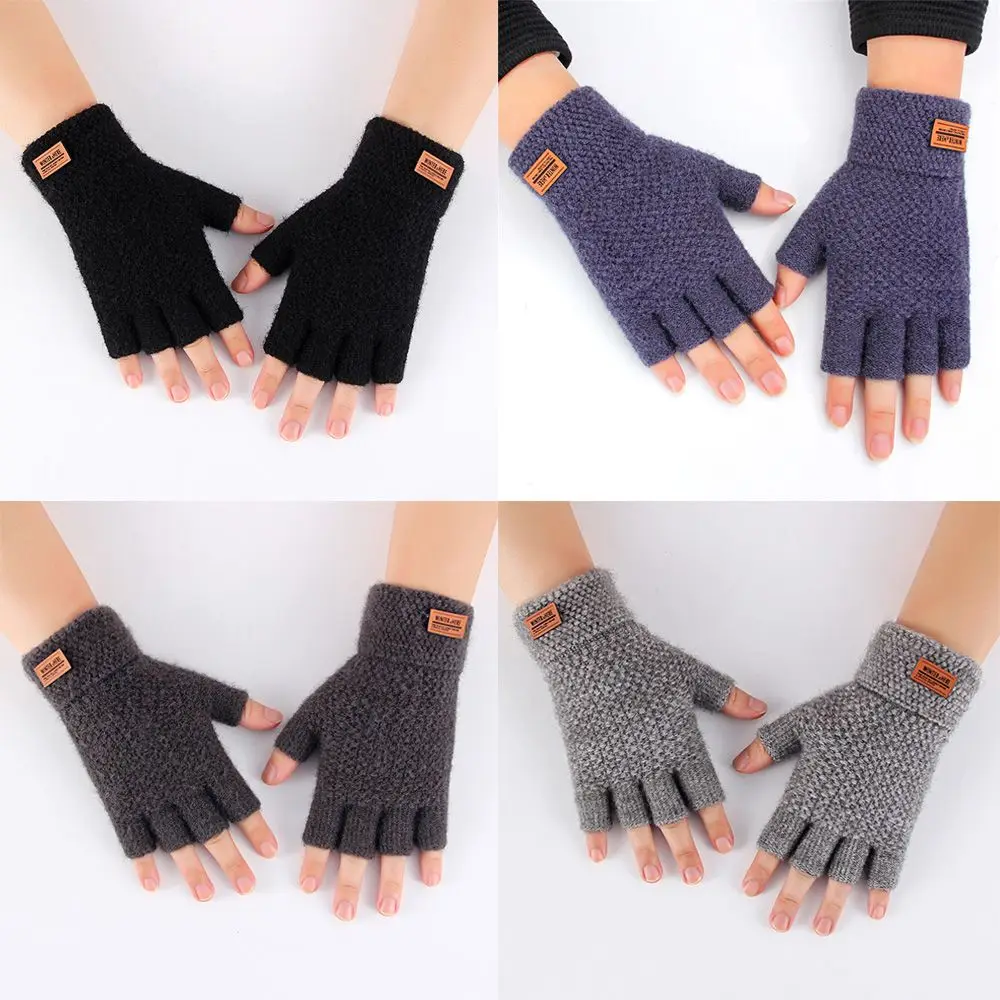 Guanti Senza Dita Invernali Termici - Modello A Mezze Dita In Maglia, Con Fodera In Pile, Taglia Unica Elastica, Per Uomo E Donna, Lavoro, Corsa, Guida, Uso Touch Screen