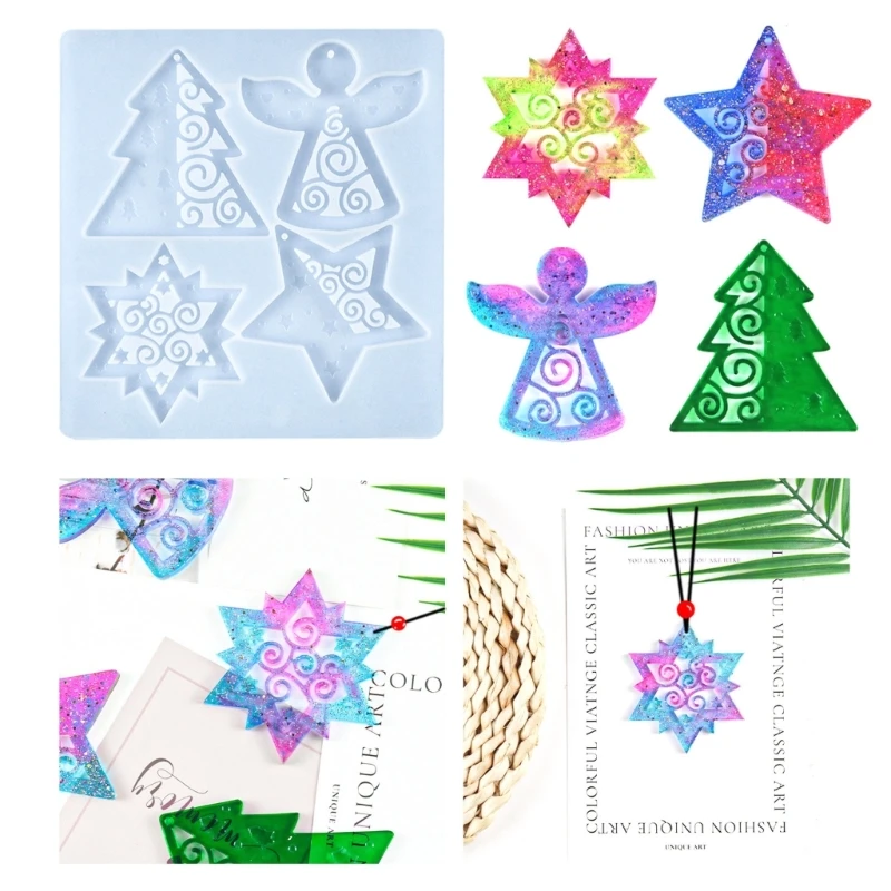 

Christmas Pendant Silicone Mold DIY Epoxy Resin Molds Little Angel Mould Christmas Tree Hanging Tags Home Decorations D0LC