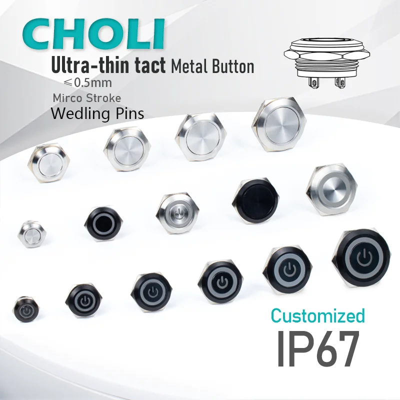 

12/16/19/22/25/30mm Metal Push Button Switch Ultra Short Stroke Self-Reset Momentary Led Light Touch Elevator Button Waterproof