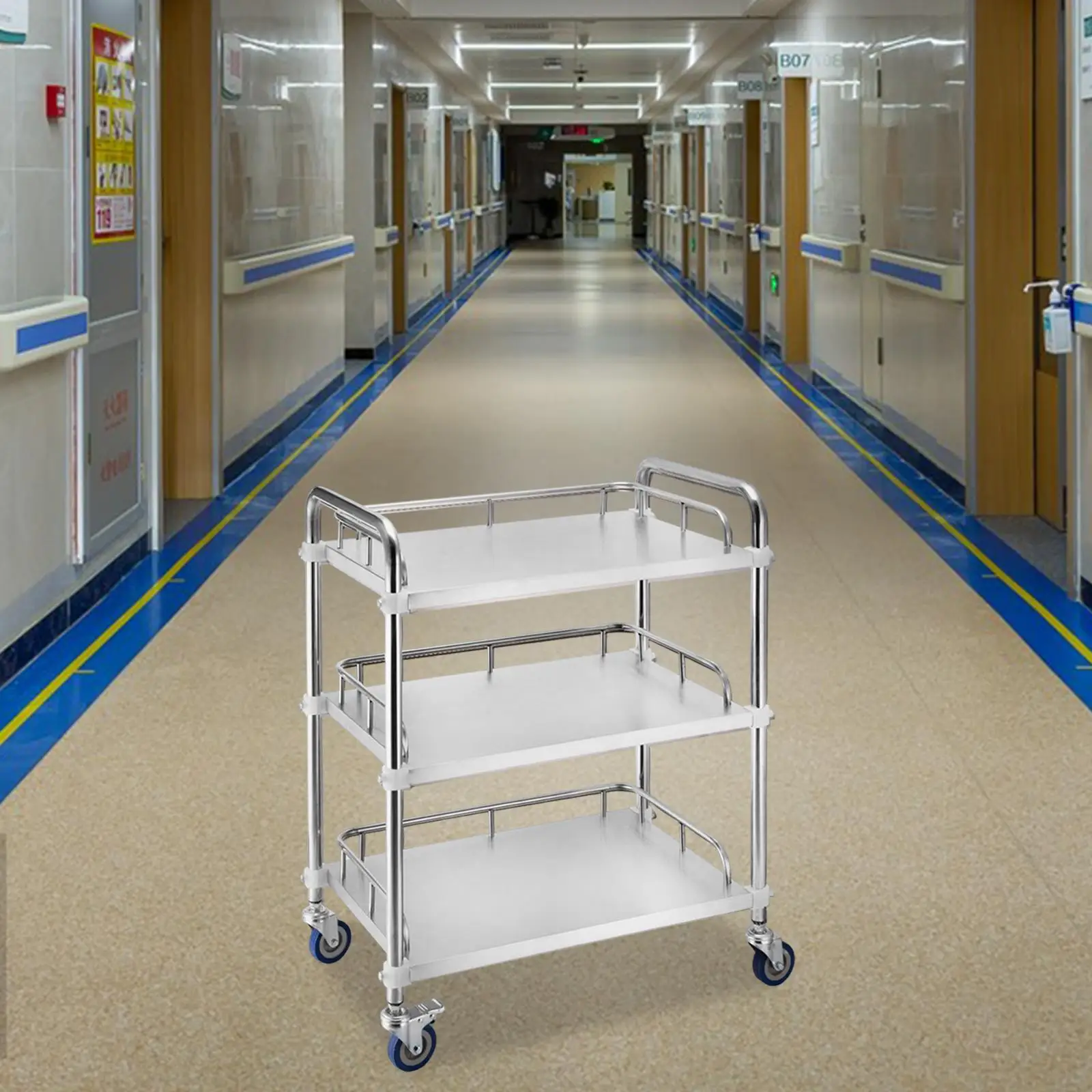 Mobile Lab Utility Cart with 4 Brake Casters Kitchen Trolley Multifunctional