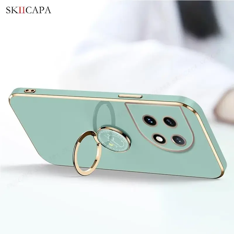 Enhanced Plating Silicone Lanyard Phone Case with Ring Holder - Soft Back Cover