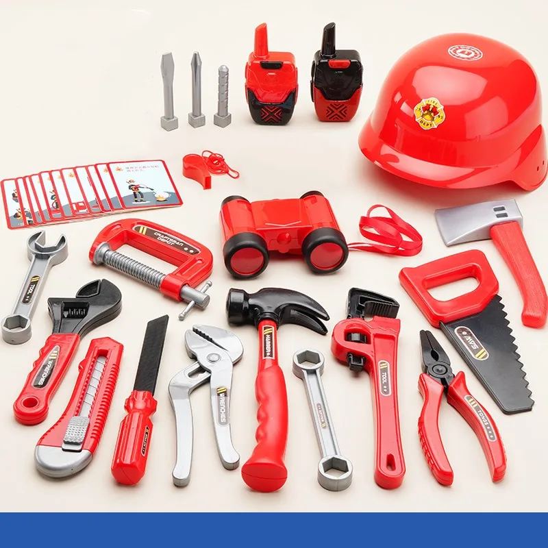 Children Firefighter Cosplay Set Kid Pretend Play Puzzle Enlightenment Simulation Maintenance Box Fire Safety Knowledge Learning