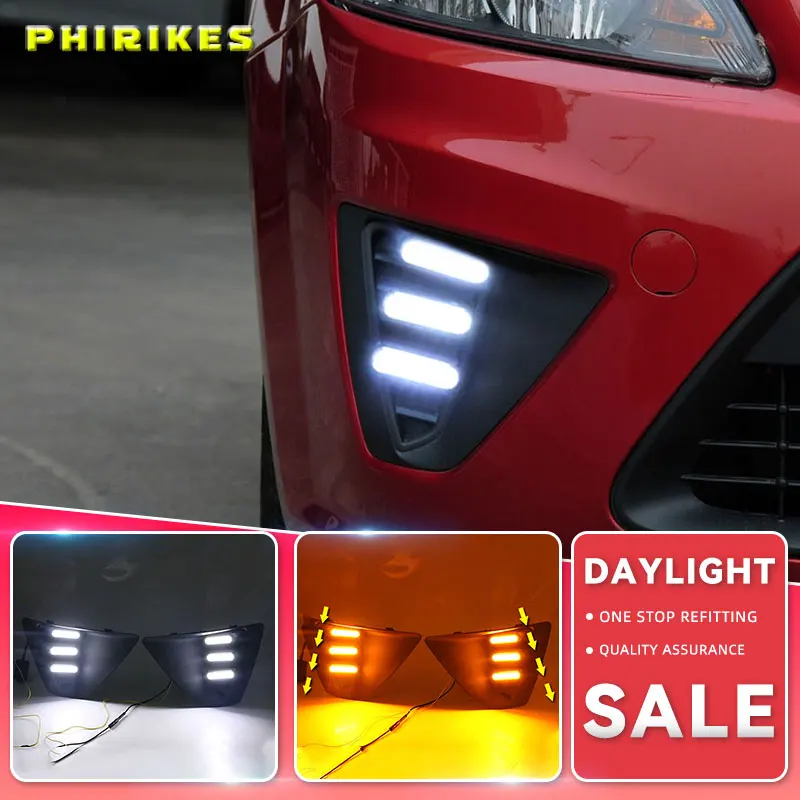 

Светодиодные дневные ходовые огни для Ford Focus 3 2009-2012, водонепроницаемые, 12 В, желтый индикатор поворота, ламсветильник для бампера, светодиодные дневные ходовые огни