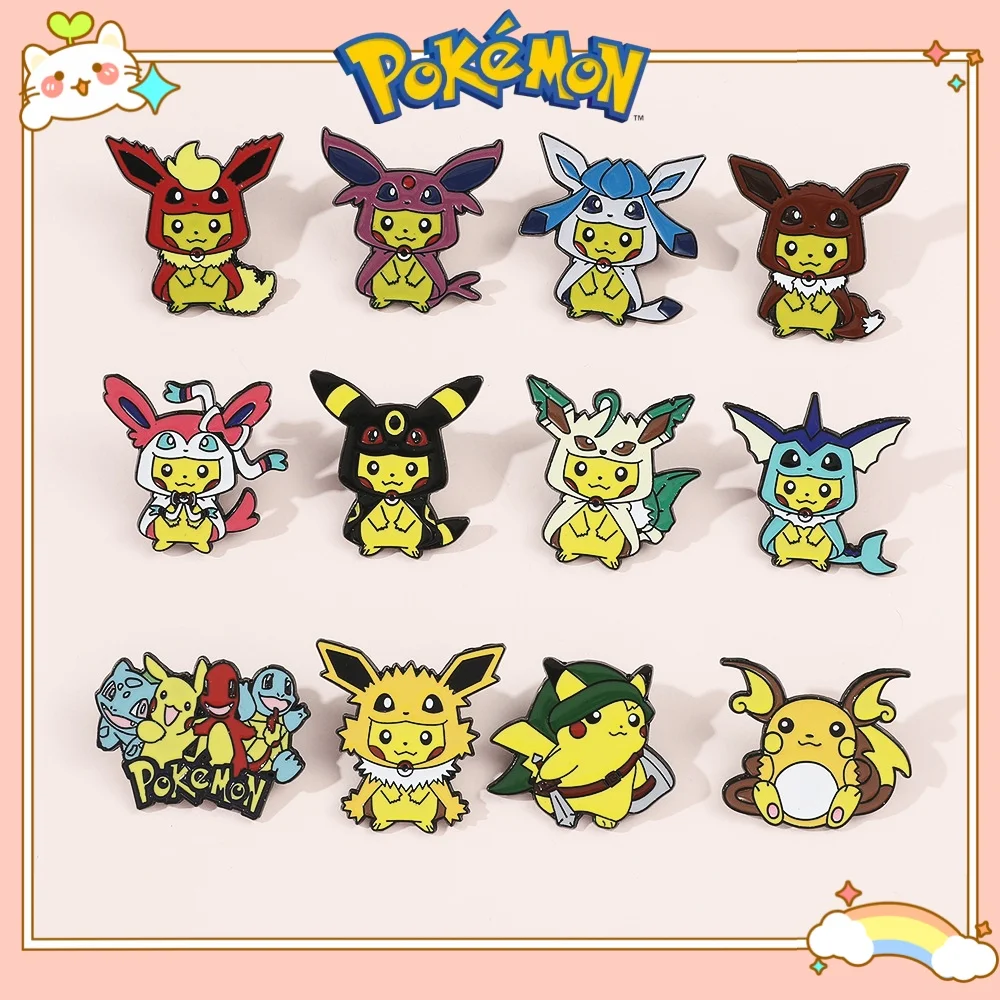 

Pokémon pikachu Enamel Lapel Pins Anime Figures Pikachu Cosplay Eeveelution Toys Brooches Fashion Jewelry Women Metal Badge Gift