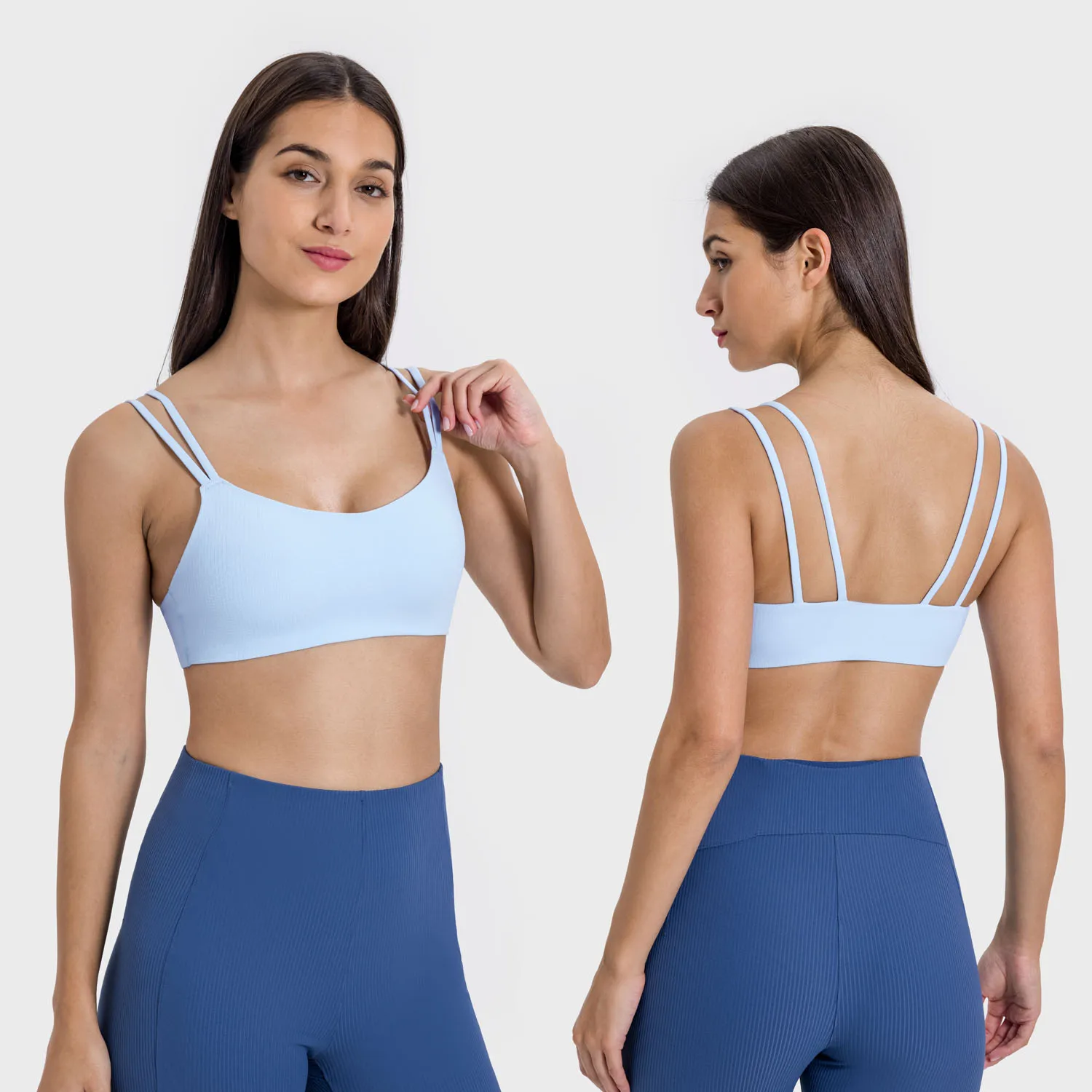 Lemon Hi Cloud Light Support Ribbed 2.0 Bra Smooth Sweat-wicking Quick-drying Beauty Back Double Straps Gym Sport Bras for Women