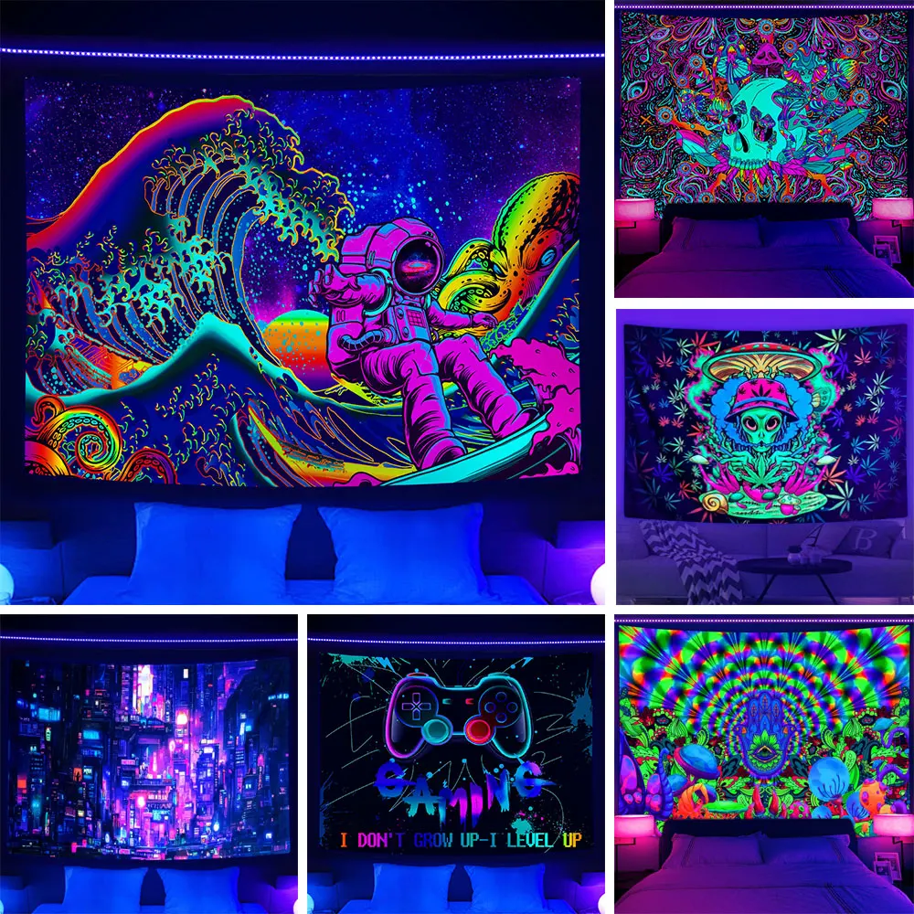 

NYMB Fluorescent Cyberpunk Tapestry Astronaut Ultraviolet Psychedelic Fantasy Hippie Tapestry Wall Hanging for Bedroom Decor