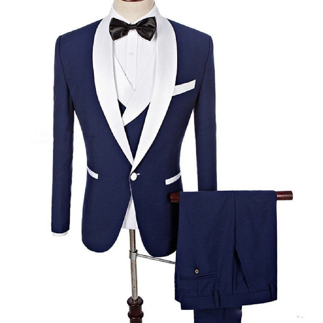 

One Button Groom Tuxedos Shawl Lapel Groomsmen Best Man Wedding Stitching Color Bridegroom Men Suit (Jacket+Pant)