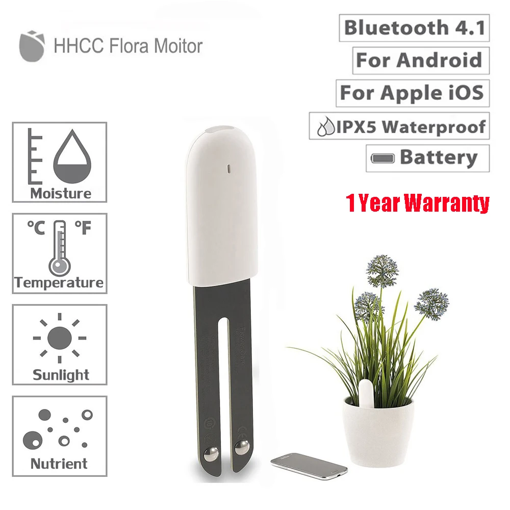 

HHCC Flower Monitor Garden Care Sensor Soil Water Fertility Smart Tester Plant Grass Growing Detector via APP