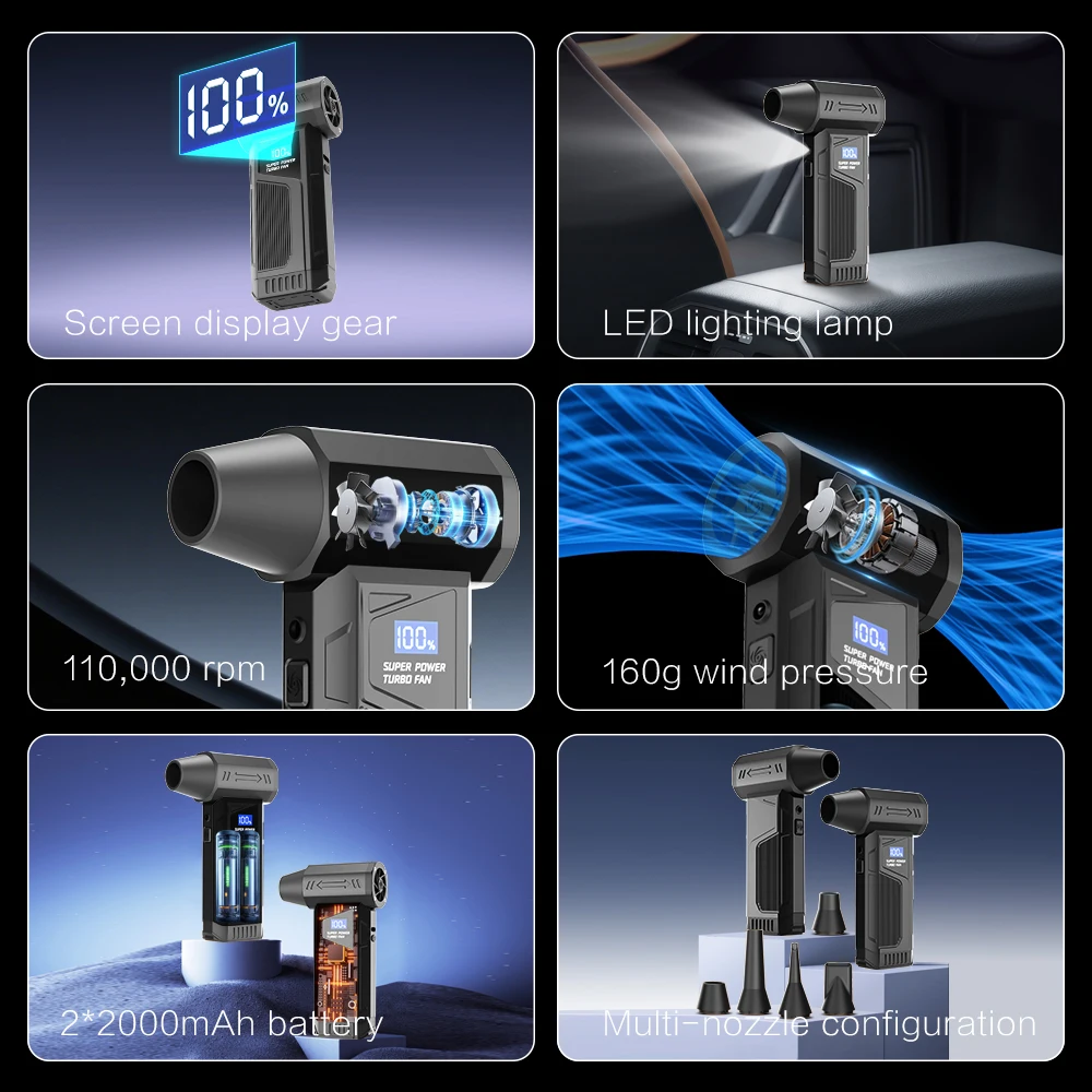 Portable Turbo Air Blower with LED Light for Outdoor Use