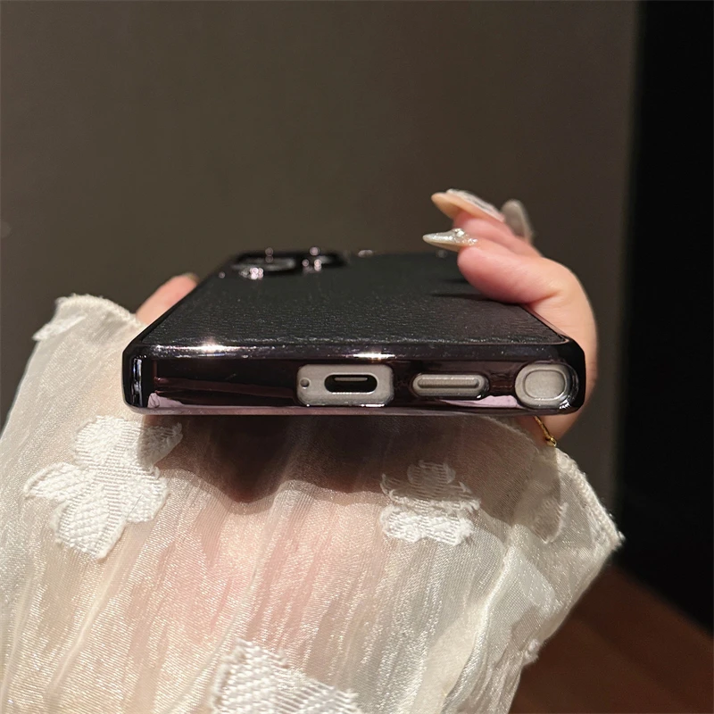 Luxury Electroplated Lychee Pattern Leather Phone Case - Matte Shockproof Cover