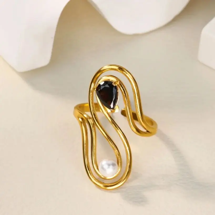 Green Zircon Pearl Swirl Rings for Women