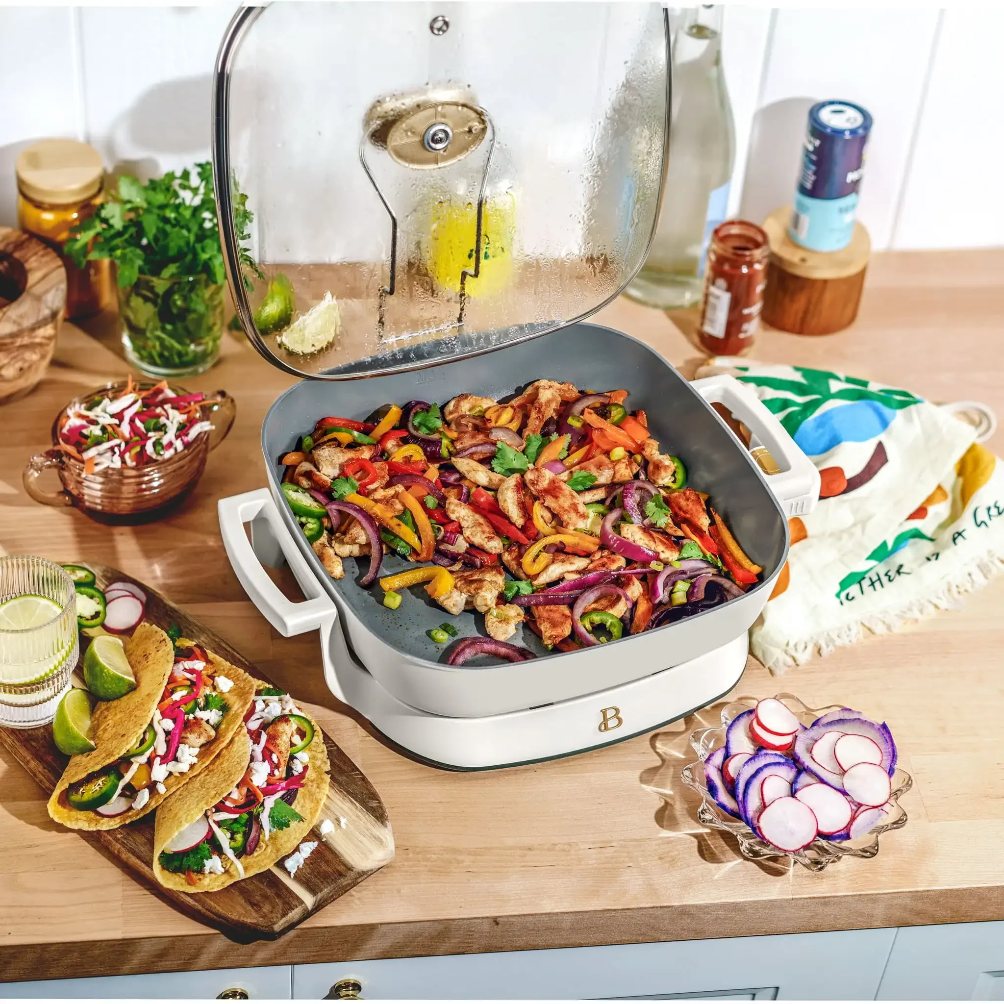 Beautiful 5 in 1 Electric Skillet - Expandable up to 7 Qt with Glass Lid, White Icing by Drew Barrymore 2