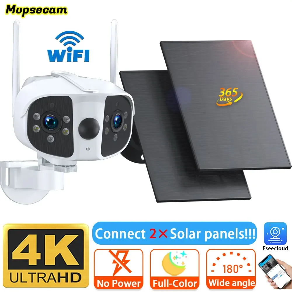 

Уличная Wi-Fi камера видеонаблюдения с 2 солнечными панелями, 8 Мп, 180 °