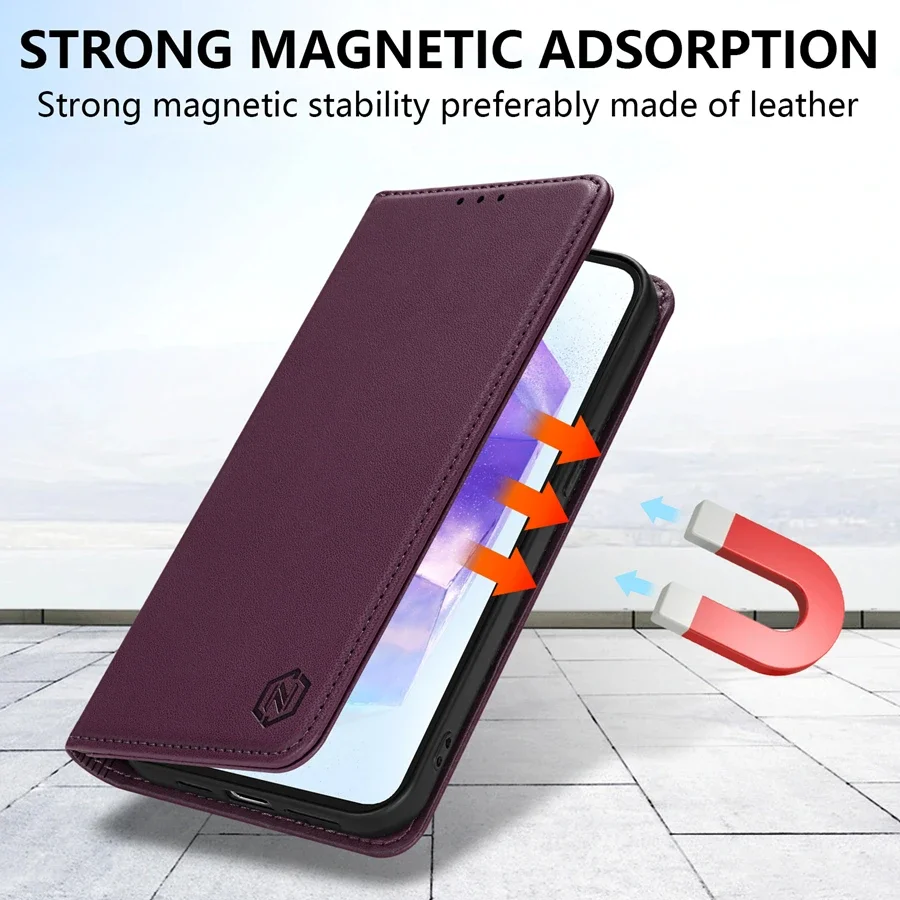 Brieftasche Hautfreundliche Kartensteckplatz Starke magnetische Flip Ledertasche für Samsung Galaxy A05s A13 A14 A15 A24 A34 A35 A52 A53 A54 A55 – Detail 17