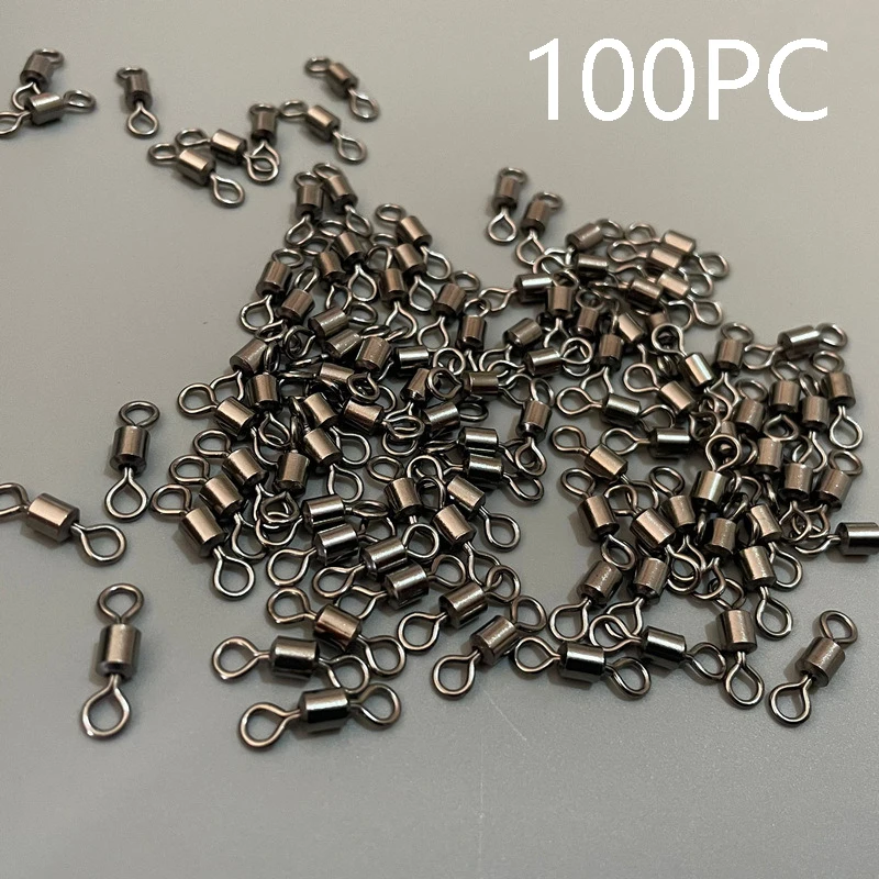 100 pièces émerillons de pêche en acier inoxydable pour carpe, accessoires montage leurres et hameçons avec anneaux solides