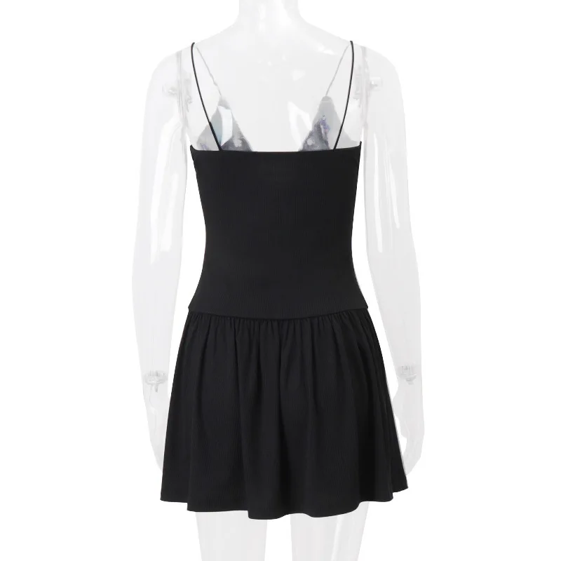 Deep V Neck Flower Sexy Mini Dress For Women Black New Spaghetti Strap Slim Fit Sleeveless Club Party Elegant Dress