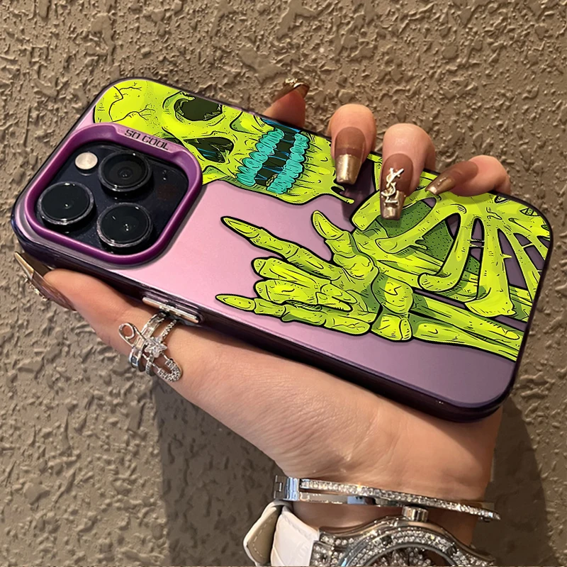 Luxury Pink Green Skull Shockproof Phone Case - Stylish Bumper Cover