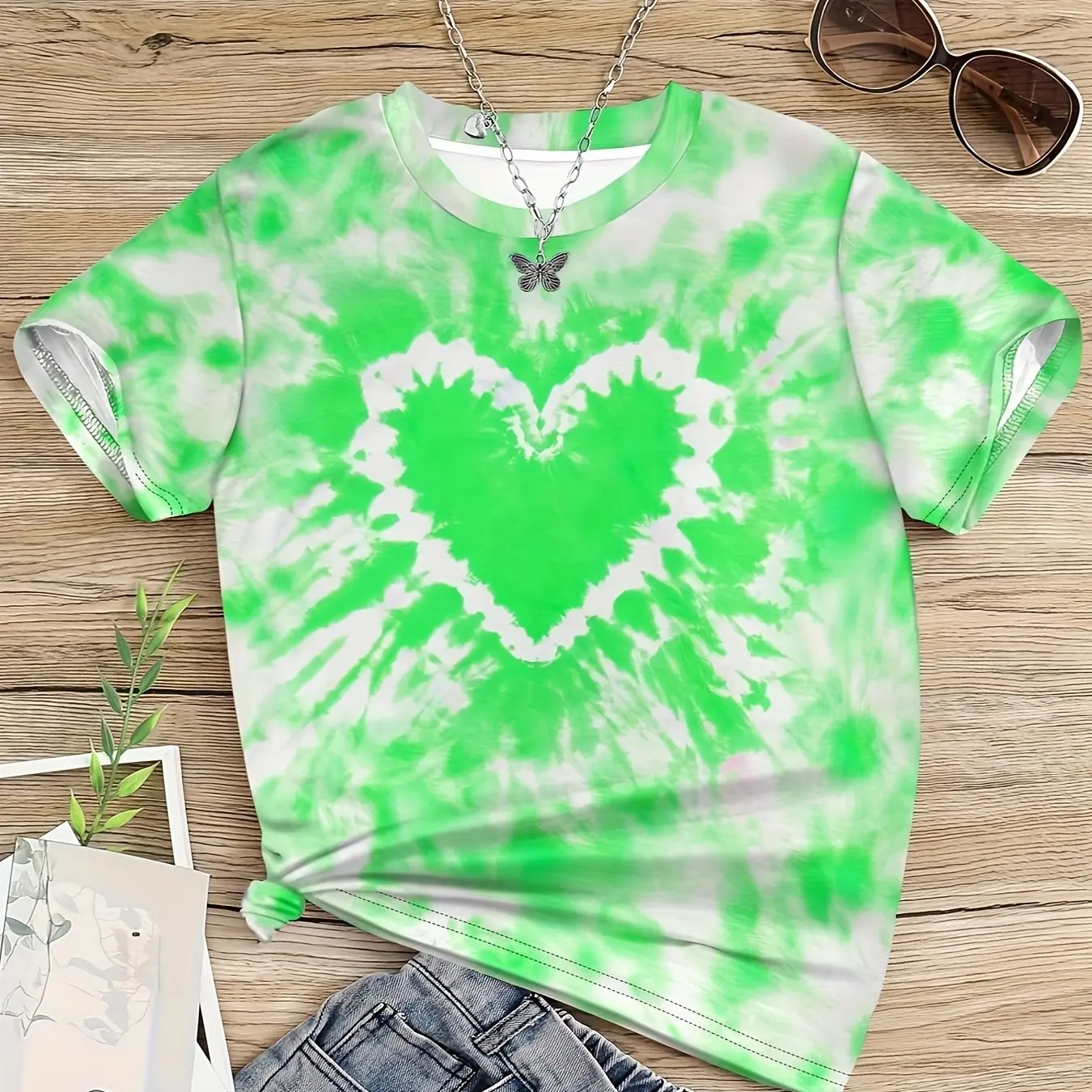 Girl Clothes Child T-Shirt Short Sleeve Heart Print Tie Dye Girl T-Shirt Top Casual Tees Kids Summer Clothes Children's Clothing 5