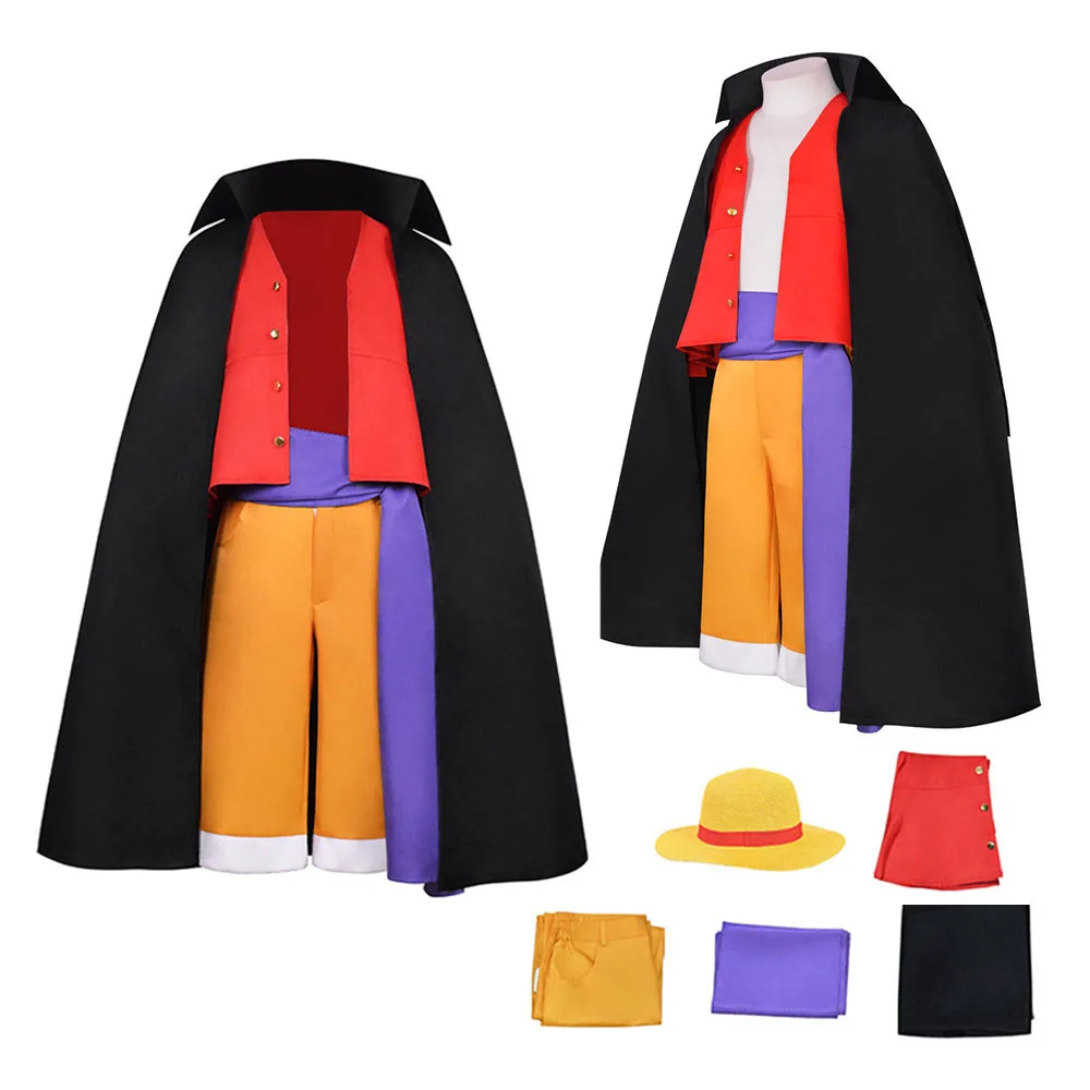 

Piece Luffy Cosplay Costume Anime Kids Children Cloak Shirt Pants Hat Fantasia Outfits Halloween Carnival Party Suit