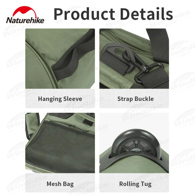 Naturehike 88L Folding Travel Luggage Bag Outdoor High-Capacity Wear-Resisting Camping Equipment Storage Pull Rod Wheel Bag