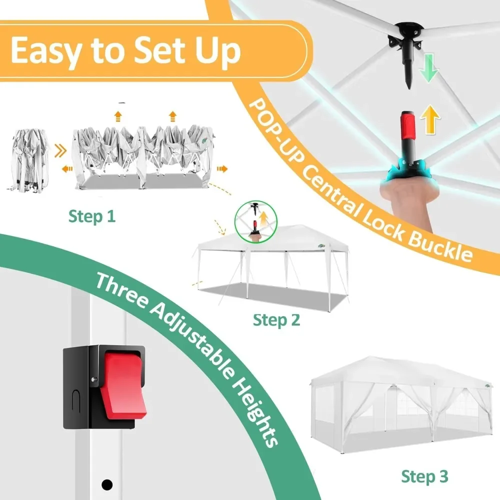 NEW-Canopy 10x20 Pop Up Canopy Tent with 6 Sidewalls Easy Pop Up Tent 10x20 Waterproof Commercial Instant Shelter UPF 50+ Portab