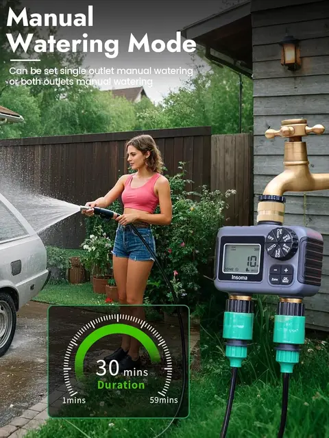 Insoma Smart Irrigation Watering System Dual Outlets Automatic Water Timer Sprinkle Faucet Hose Programmer for Garden Outdoor 5