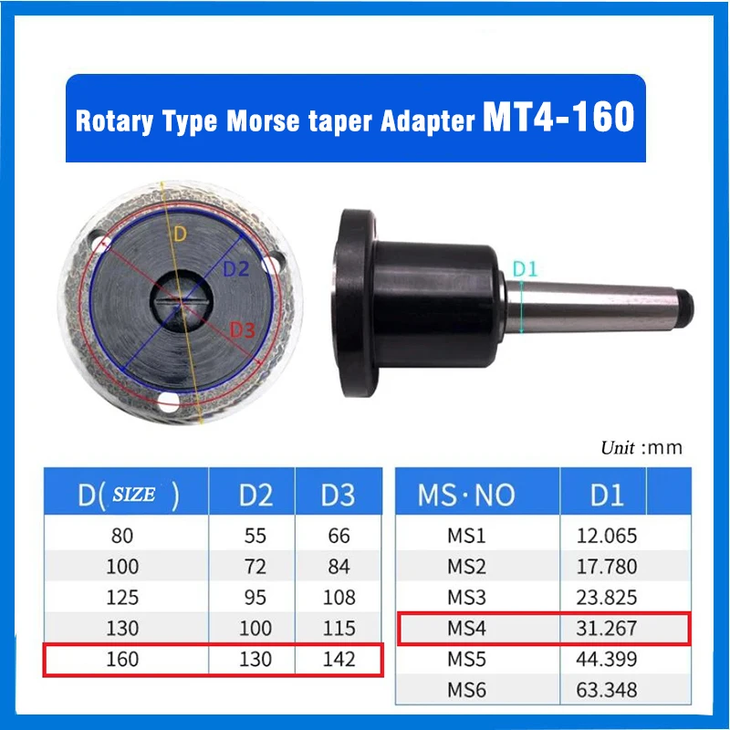 좋은 가격의 선반척 어댑터 160MM 모스 테이퍼 척 플랜지 MT4 로터리 타입 선반척 섕크 플랜지 (3조 4조 척용)