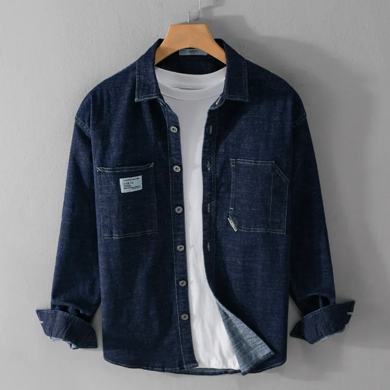 Washed-Denim-Shirt-Men-s-Clothing-Casual-Wear-Retro-Distrssed-Cargo ...