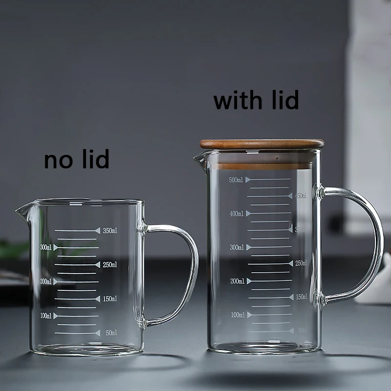 xmelug, tazza graduata da 250 ml, 500 ml, in vetro resistente al calore e adatta al microonde, per misurare latte, tè, caffè, whisky, colore bianco, S