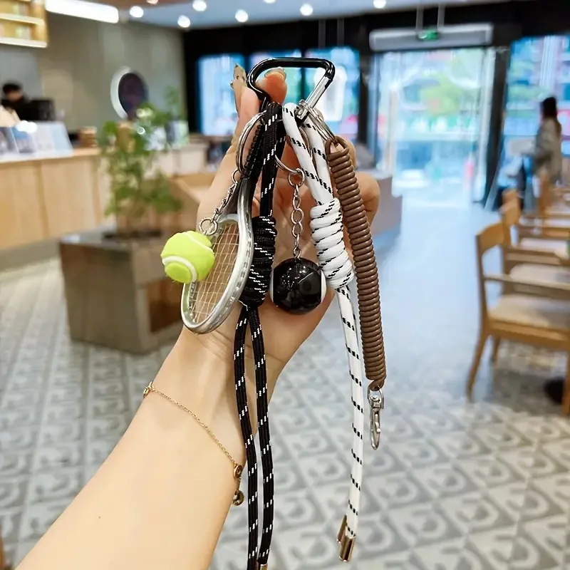 Fashion Beads Braid Rope Keychain Billiards Delicate Car Keyring Baseball Polyester Bag Cherry Pendant Lady
