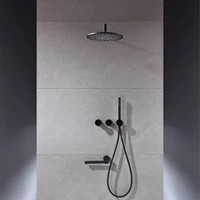 ระบบฝักบัวแบบติดผนังสีดำด้าน ทองเหลือง 3 ฟังก์ชั่น สไตล์มินิมอล น้ำร้อนน้ำเย็น ก๊อกน้ำอ่างอาบน้ำในห้องน้ำ 2