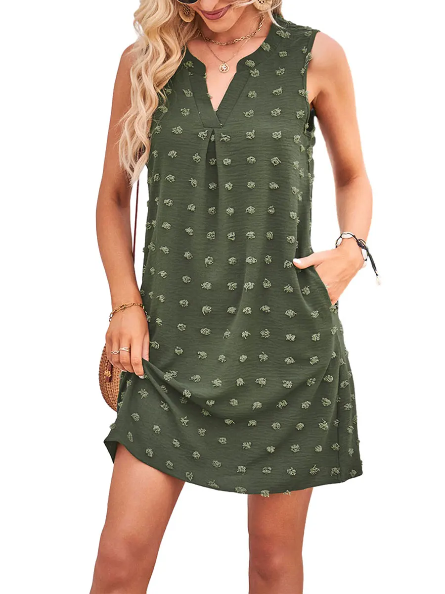 

Women's Summer Mini Dress Sleeveless V Neck Bobbles Party Dresses with 2 Pockets